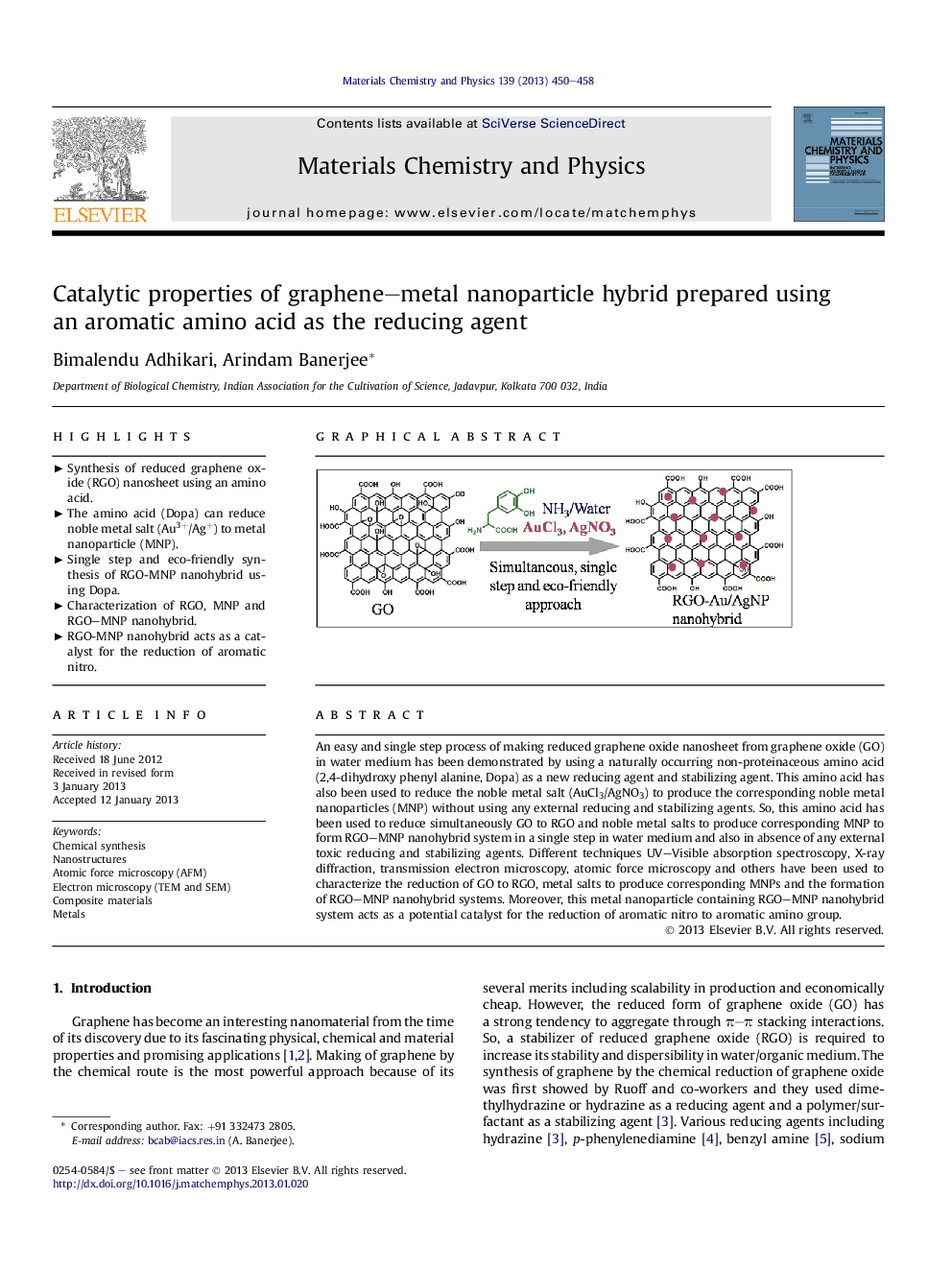 Catalytic properties of graphene-metal nanoparticle hybrid prepared using an aromatic amino acid as the reducing agent