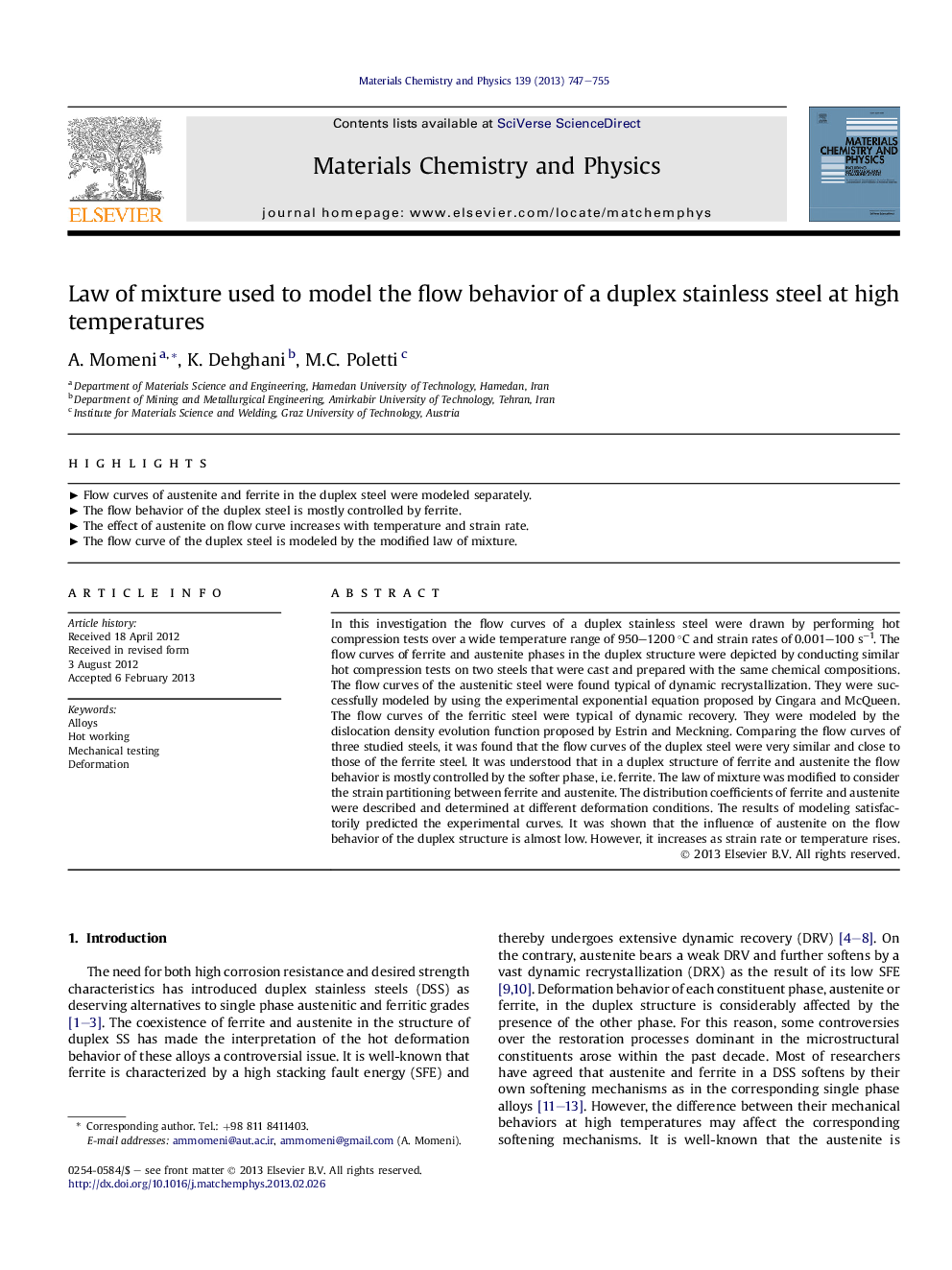 Law of mixture used to model the flow behavior of a duplex stainless steel at high temperatures