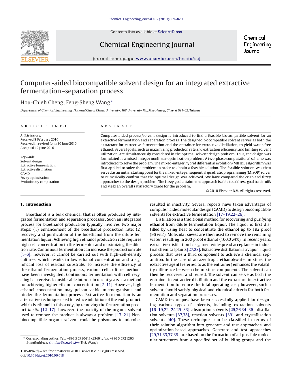 Computer-aided biocompatible solvent design for an integrated extractive fermentation–separation process