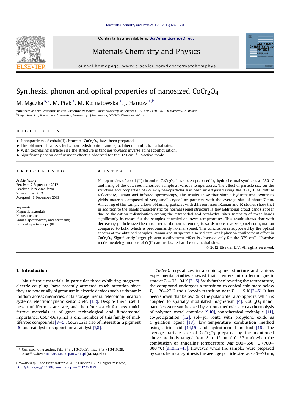 Synthesis, phonon and optical properties of nanosized CoCr2O4