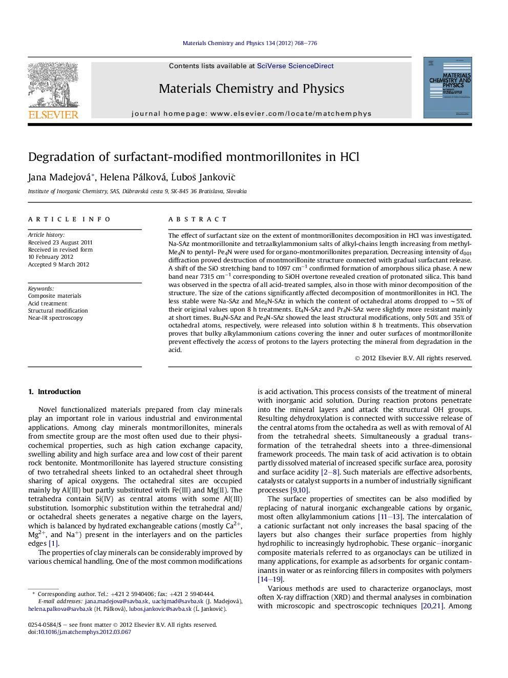 Degradation of surfactant-modified montmorillonites in HCl