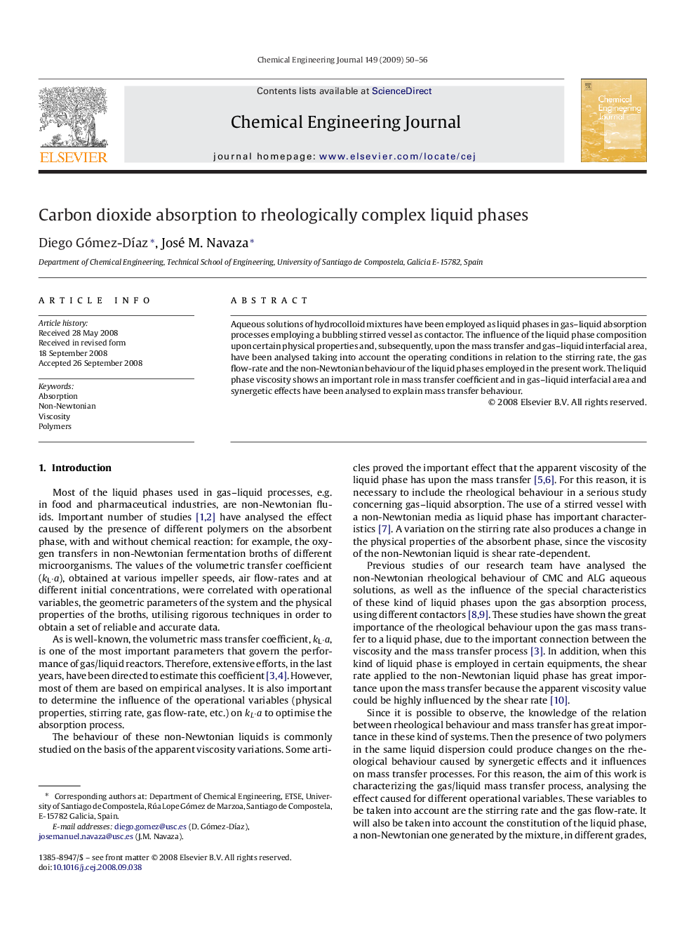 عکس صفحه اول مقاله: Carbon dioxide absorption to rheologically complex liquid phases Carbon dioxide absorption to rheologically complex liquid phases