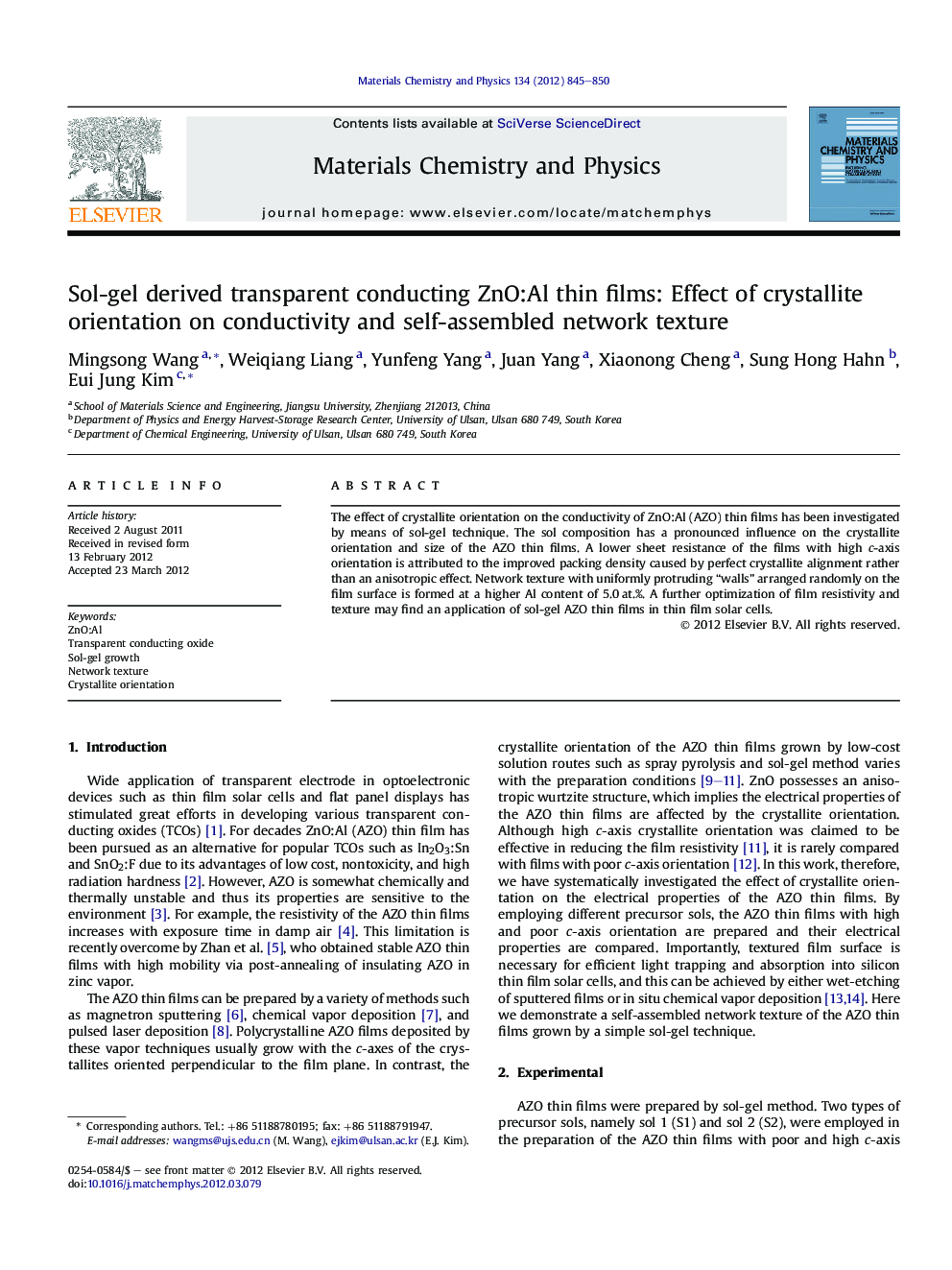 Sol-gel derived transparent conducting ZnO:Al thin films: Effect of crystallite orientation on conductivity and self-assembled network texture