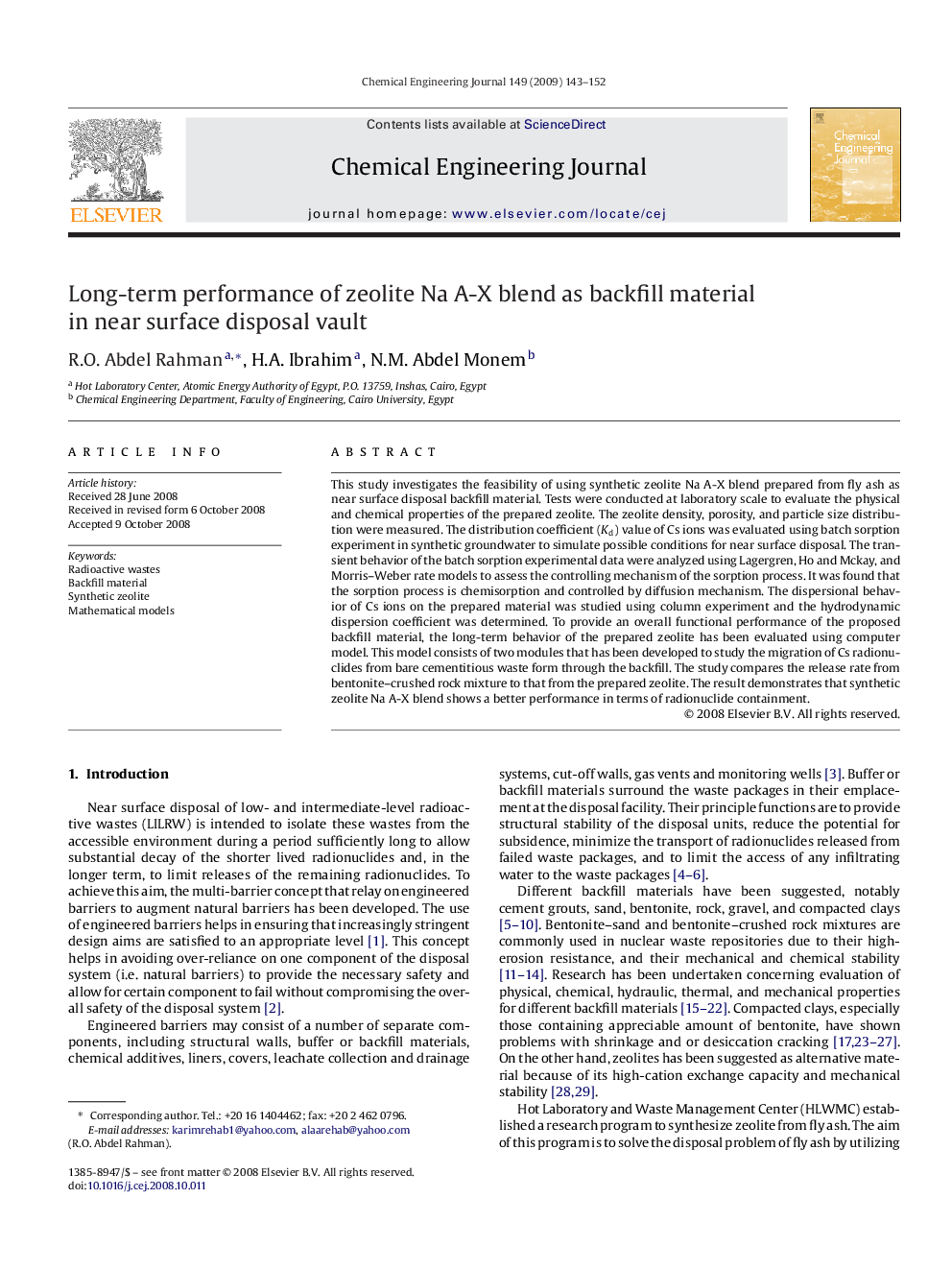 Long-term performance of zeolite Na A-X blend as backfill material in near surface disposal vault