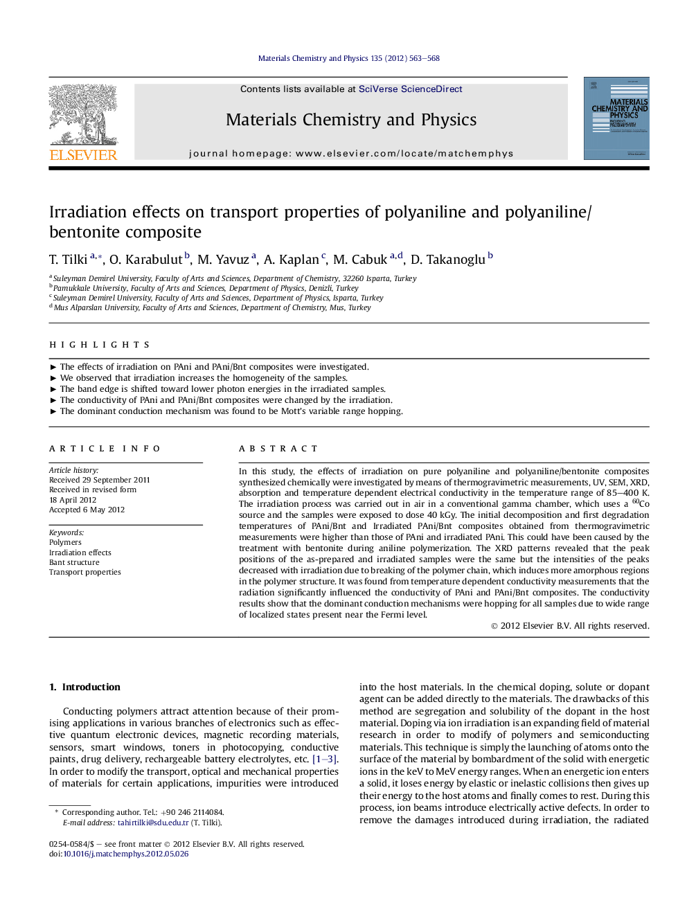 Irradiation effects on transport properties of polyaniline and polyaniline/bentonite composite