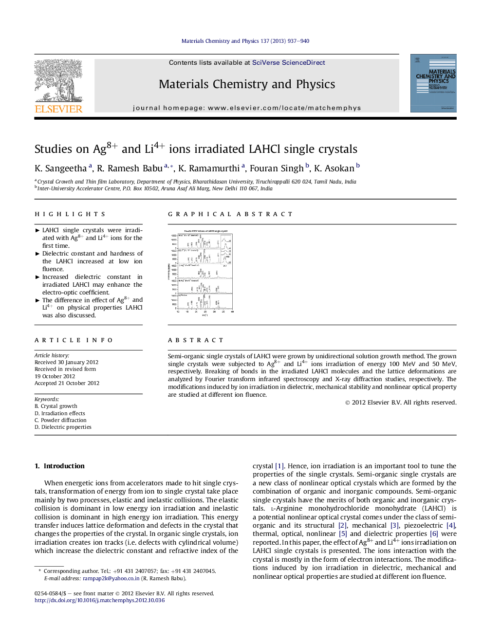 Studies on Ag8+ and Li4+ ions irradiated LAHCl single crystals