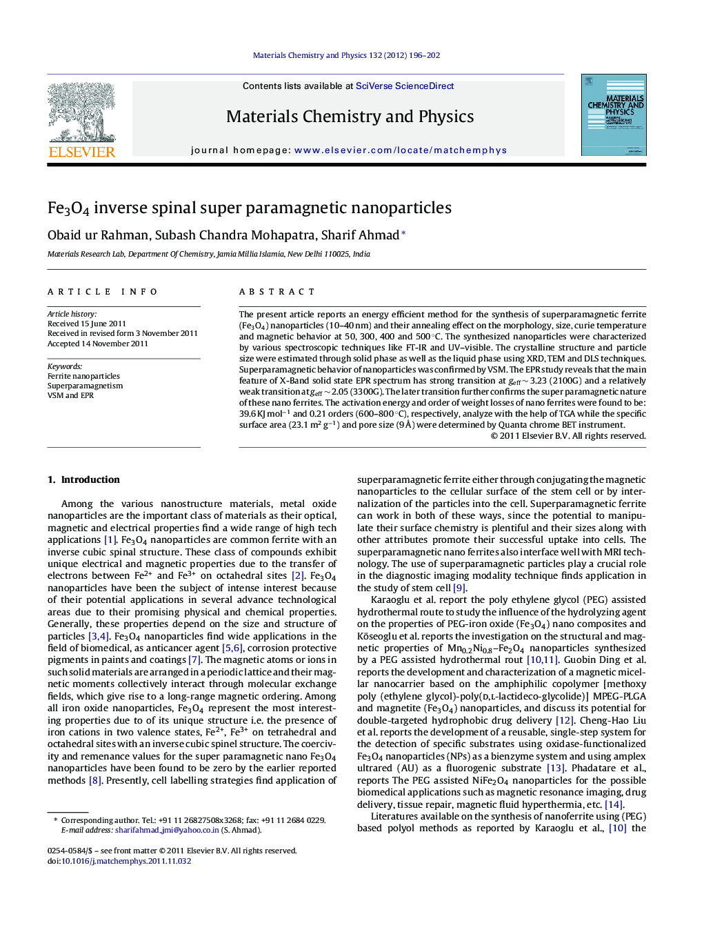 Fe3O4 inverse spinal super paramagnetic nanoparticles