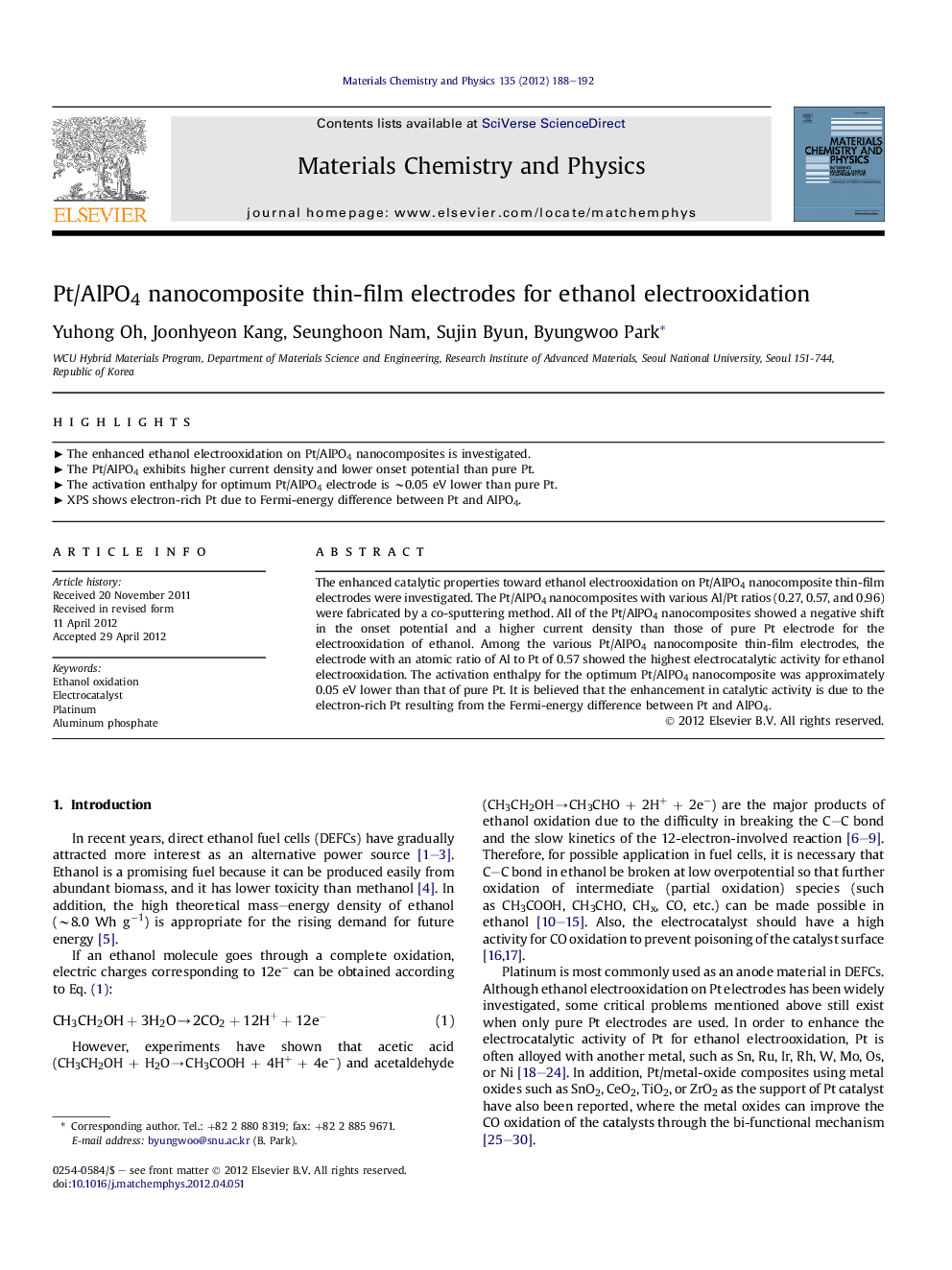 Pt/AlPO4 nanocomposite thin-film electrodes for ethanol electrooxidation