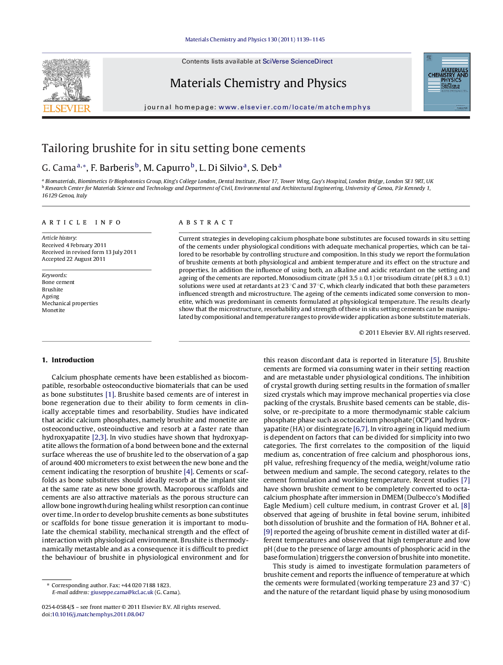 Tailoring brushite for in situ setting bone cements