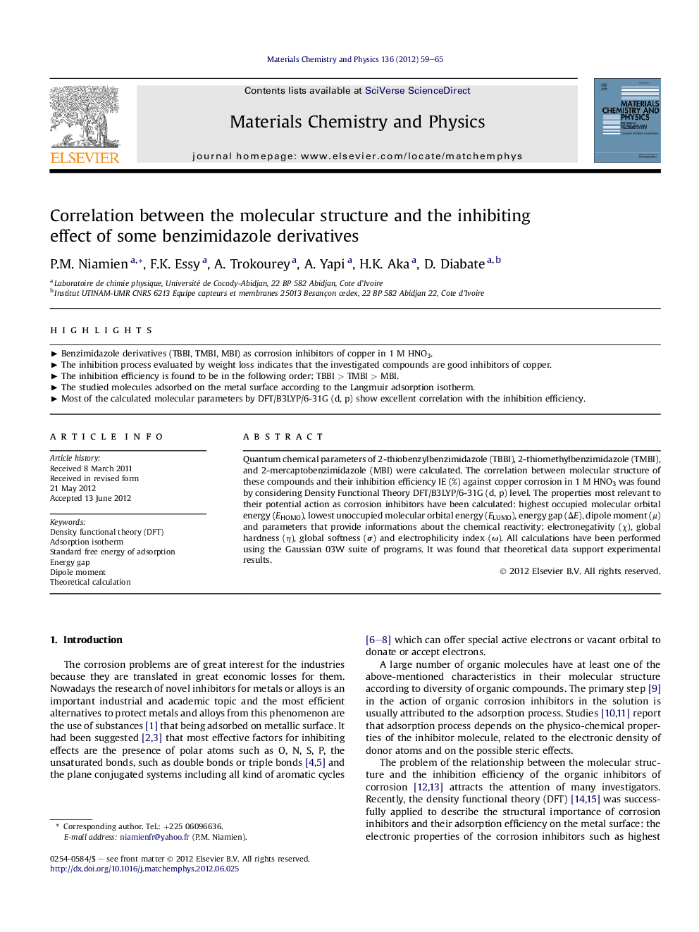 Correlation between the molecular structure and the inhibiting effect of some benzimidazole derivatives