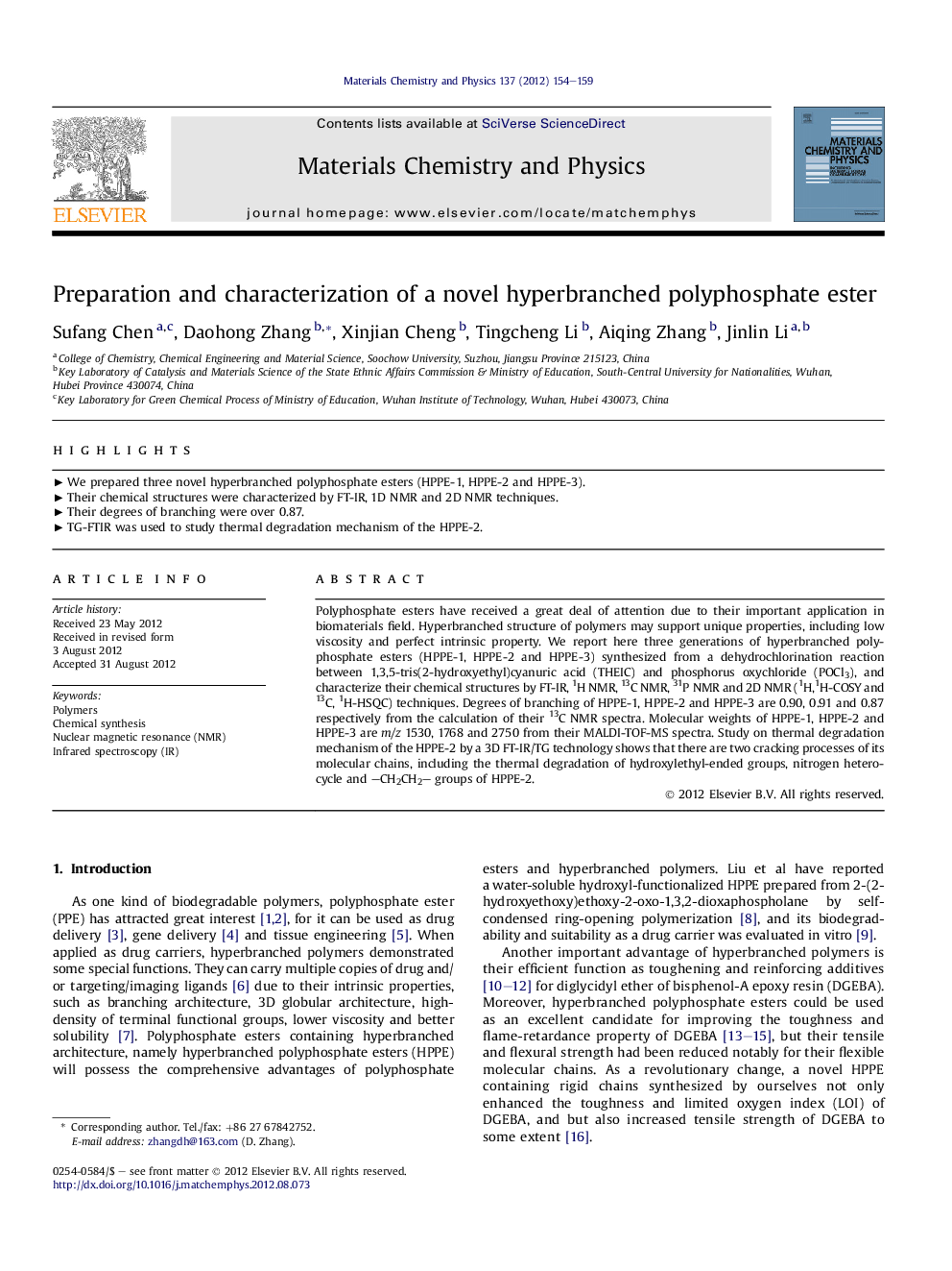 Preparation and characterization of a novel hyperbranched polyphosphate ester