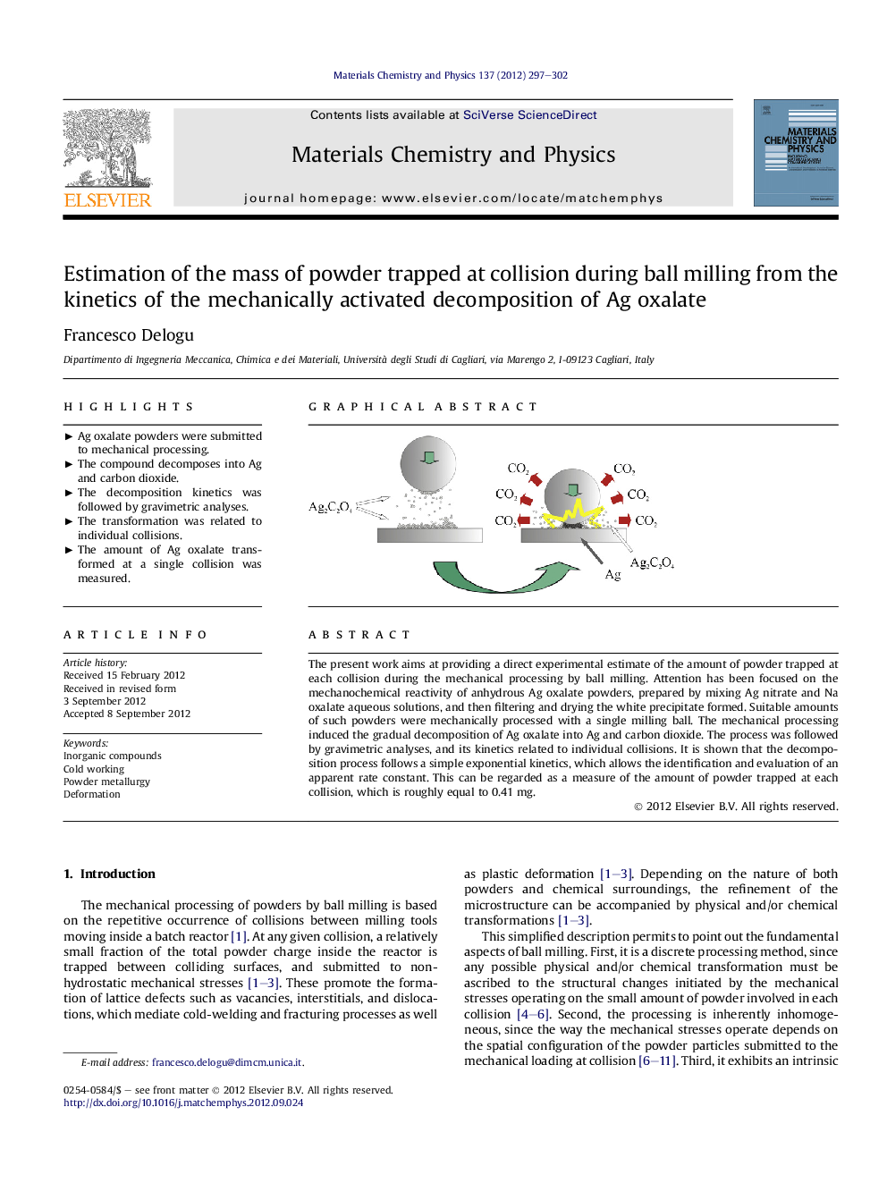 Estimation of the mass of powder trapped at collision during ball milling from the kinetics of the mechanically activated decomposition of Ag oxalate