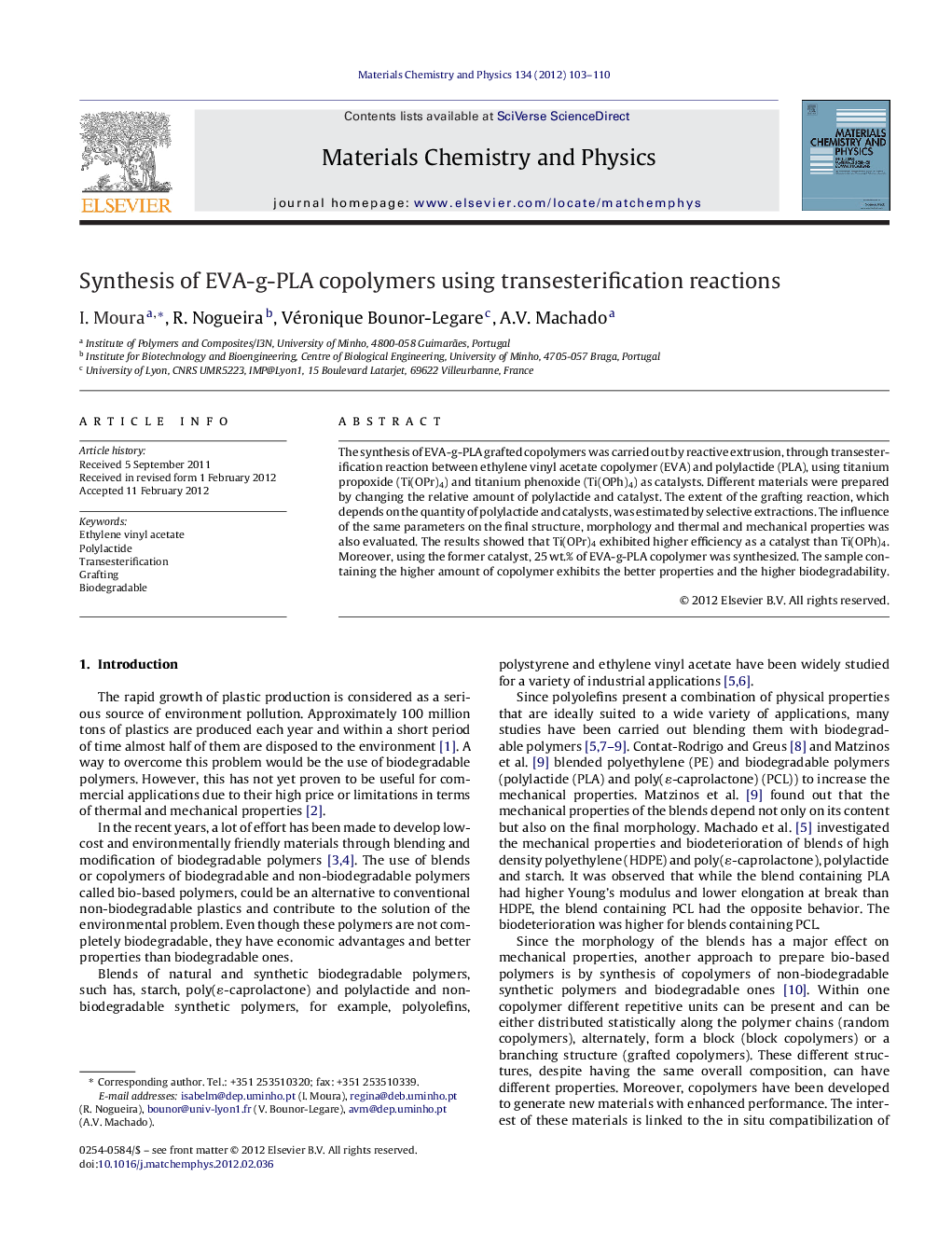 Synthesis of EVA-g-PLA copolymers using transesterification reactions