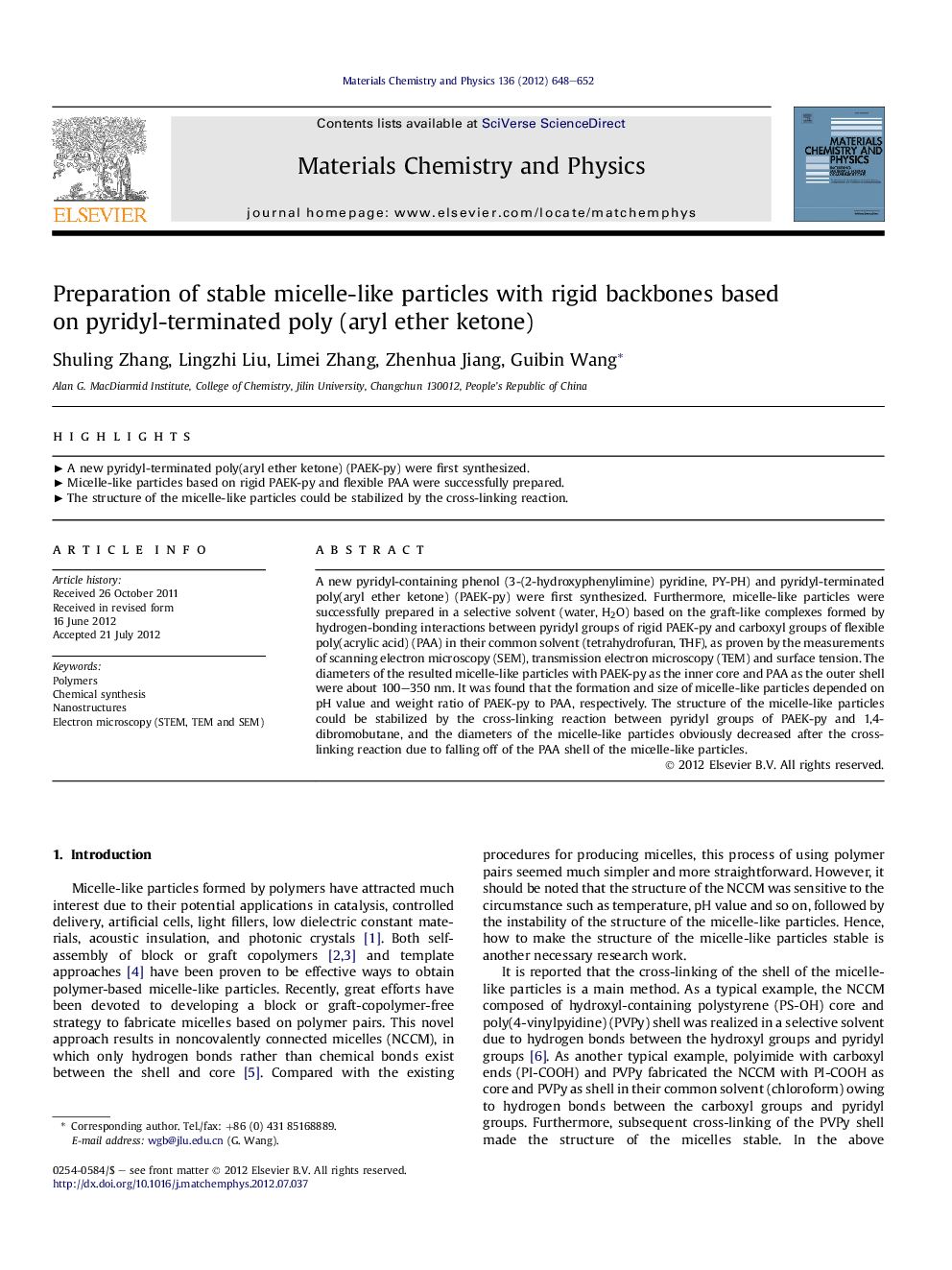 Preparation of stable micelle-like particles with rigid backbones based on pyridyl-terminated poly (aryl ether ketone)