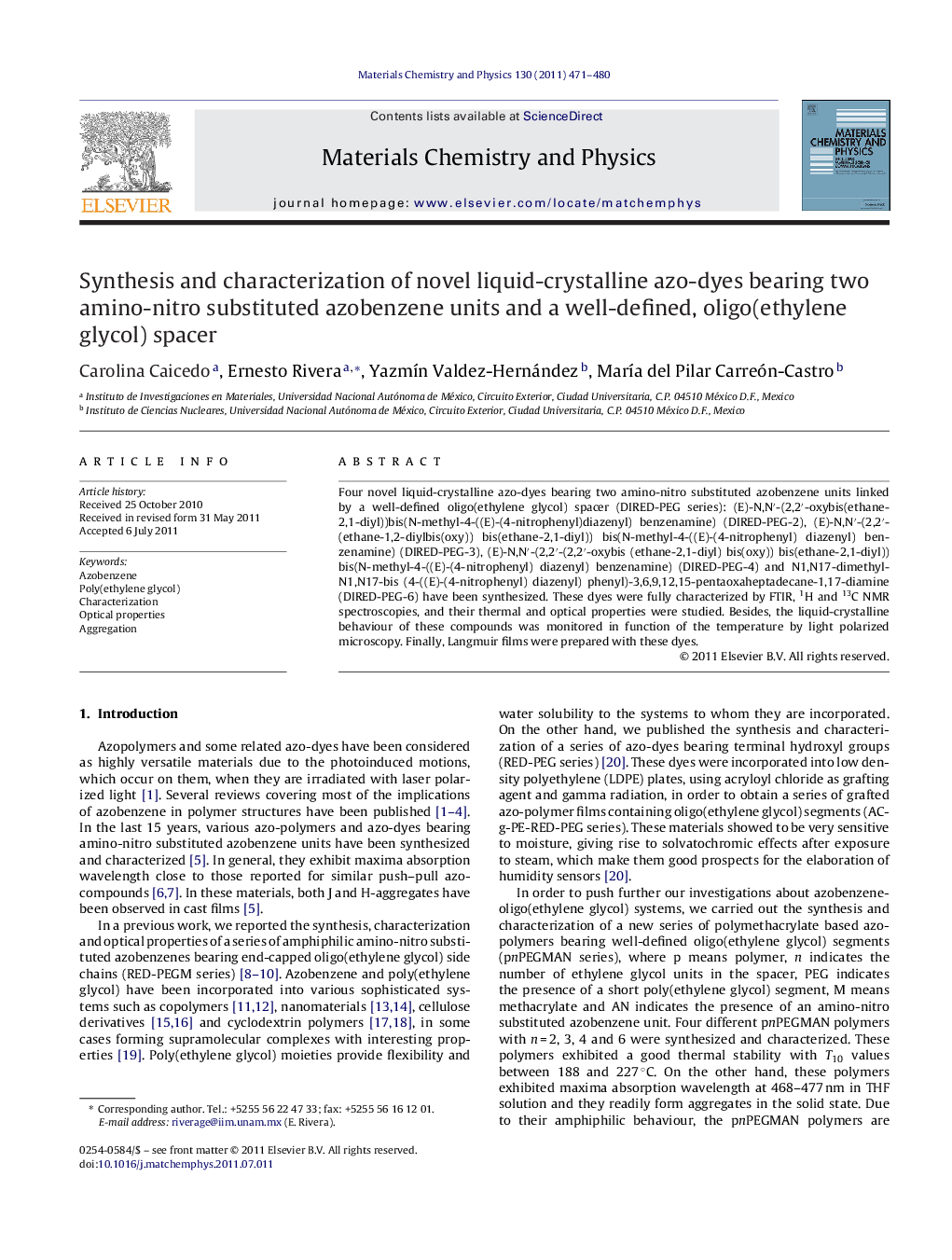 Synthesis and characterization of novel liquid-crystalline azo-dyes bearing two amino-nitro substituted azobenzene units and a well-defined, oligo(ethylene glycol) spacer