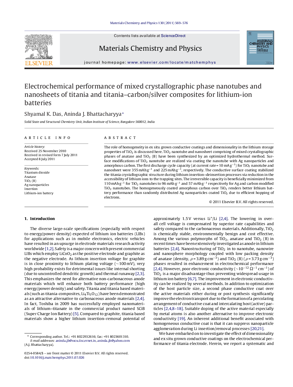 Electrochemical performance of mixed crystallographic phase nanotubes and nanosheets of titania and titania-carbon/silver composites for lithium-ion batteries