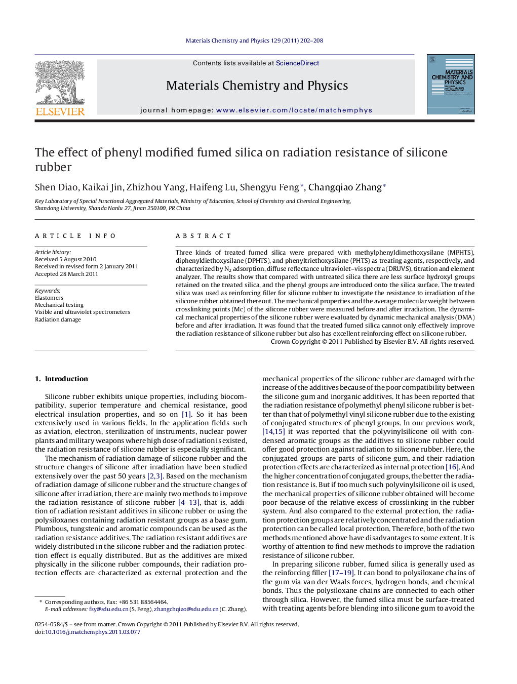 The effect of phenyl modified fumed silica on radiation resistance of silicone rubber