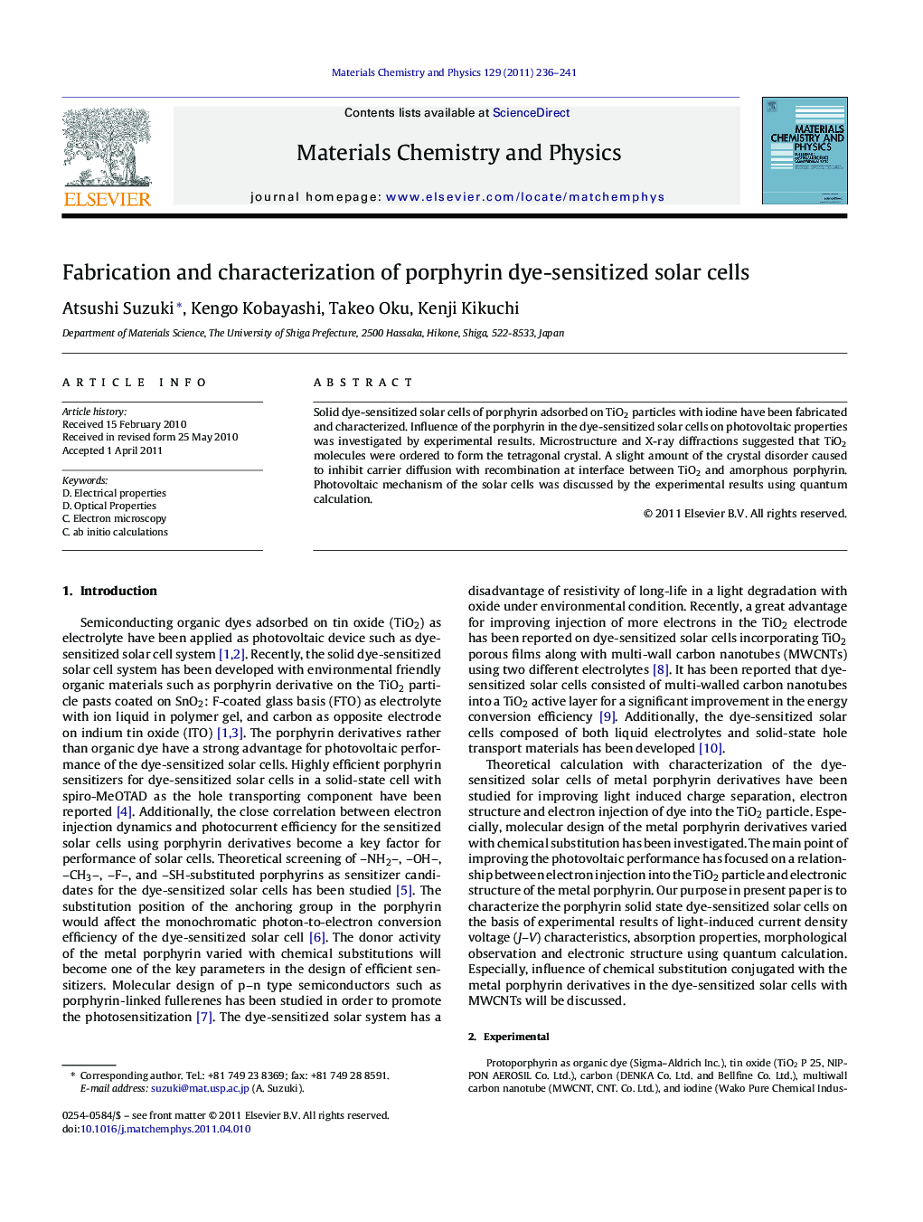 Fabrication and characterization of porphyrin dye-sensitized solar cells