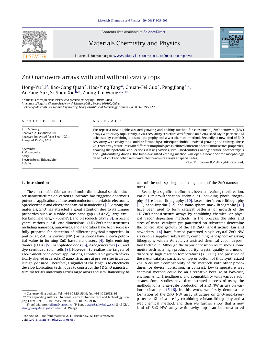 ZnO nanowire arrays with and without cavity tops