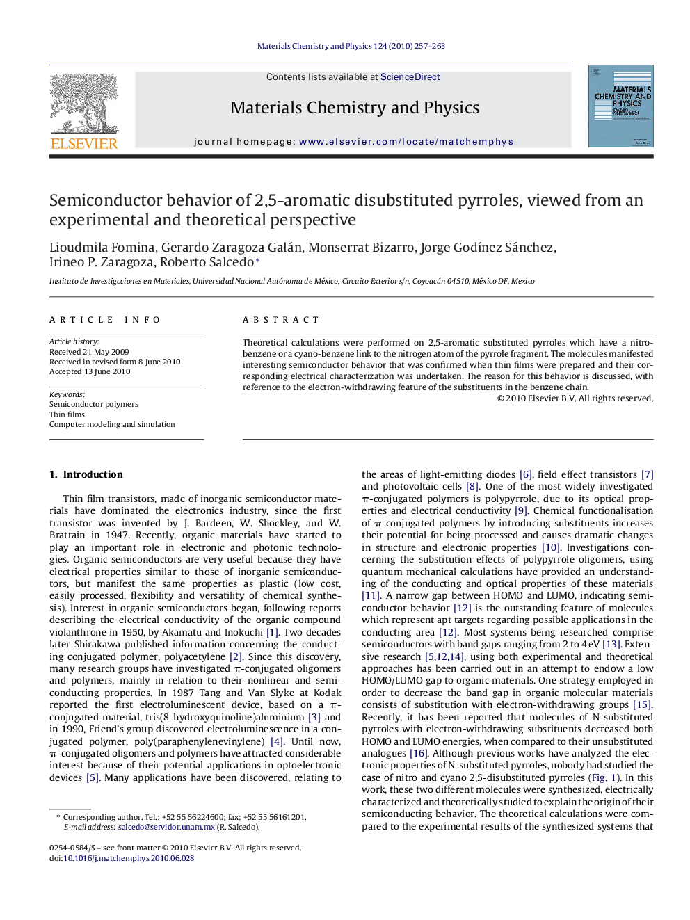 عکس صفحه اول مقاله: Semiconductor behavior of 2,5-aromatic disubstituted pyrroles, viewed from an experimental and theoretical perspective Semiconductor behavior of 2,5-aromatic disubstituted pyrroles, viewed from an experimental and theoretical perspective