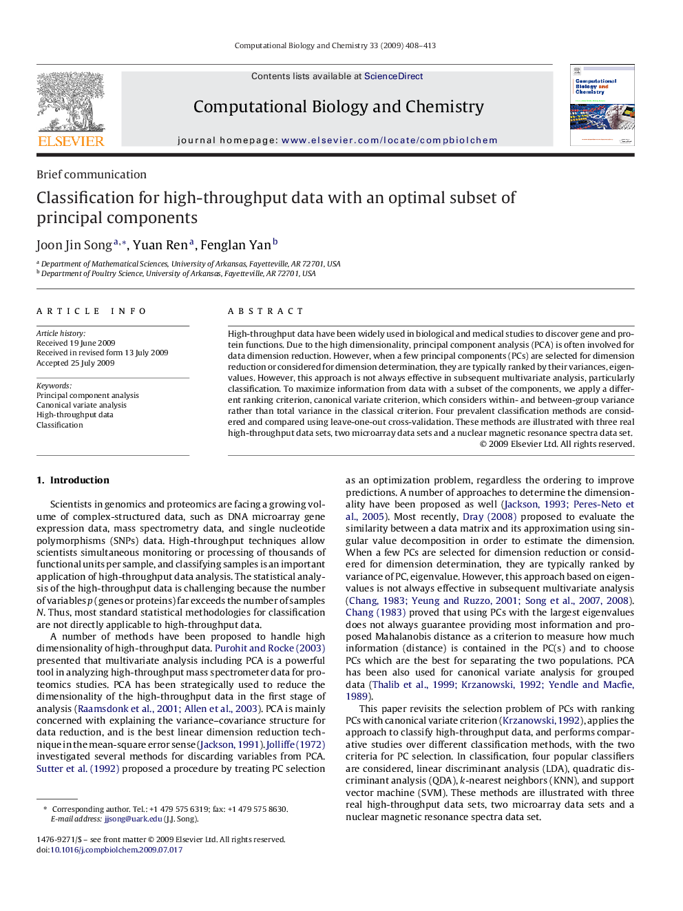 Classification for high-throughput data with an optimal subset of principal components