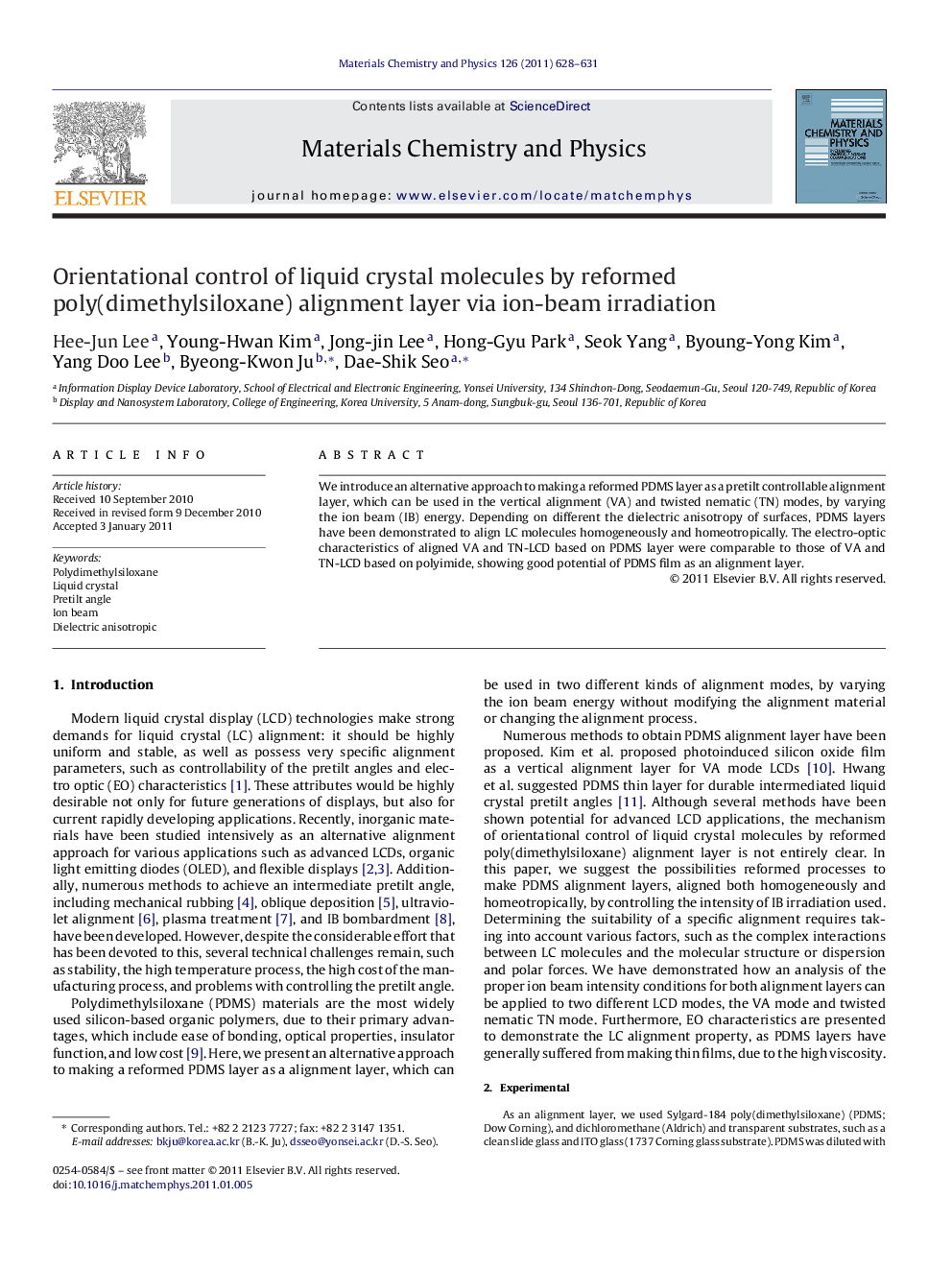 Orientational control of liquid crystal molecules by reformed poly(dimethylsiloxane) alignment layer via ion-beam irradiation