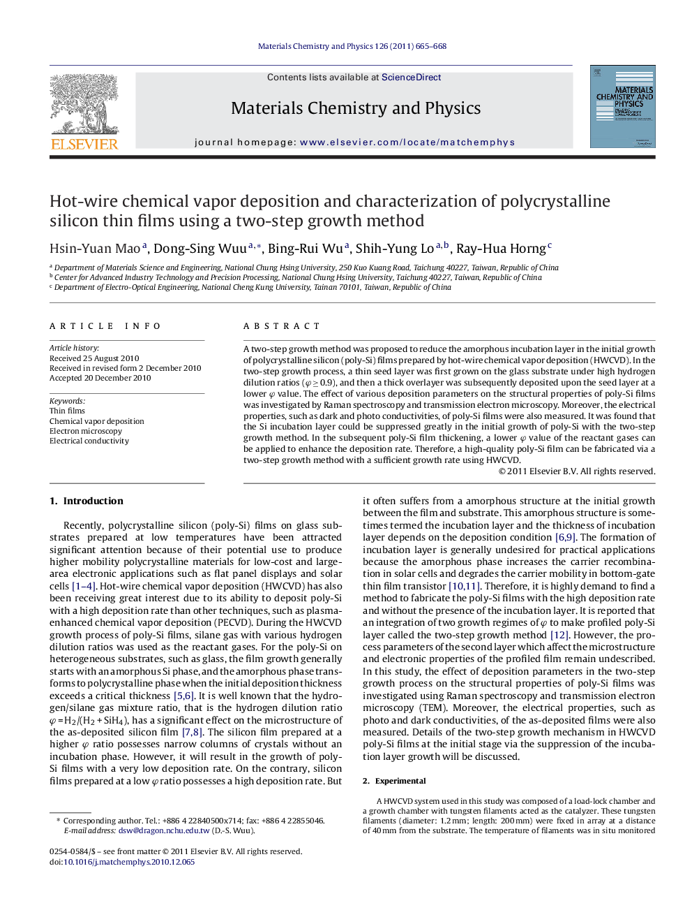 Hot-wire chemical vapor deposition and characterization of polycrystalline silicon thin films using a two-step growth method