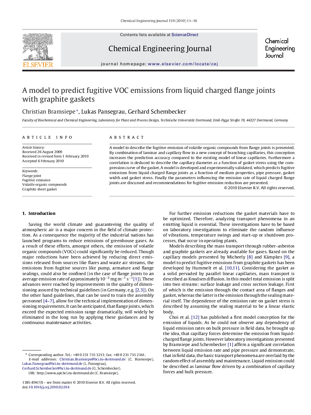 A model to predict fugitive VOC emissions from liquid charged flange joints with graphite gaskets