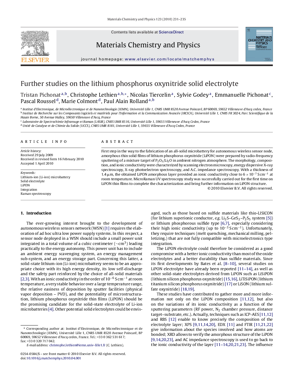 Further studies on the lithium phosphorus oxynitride solid electrolyte