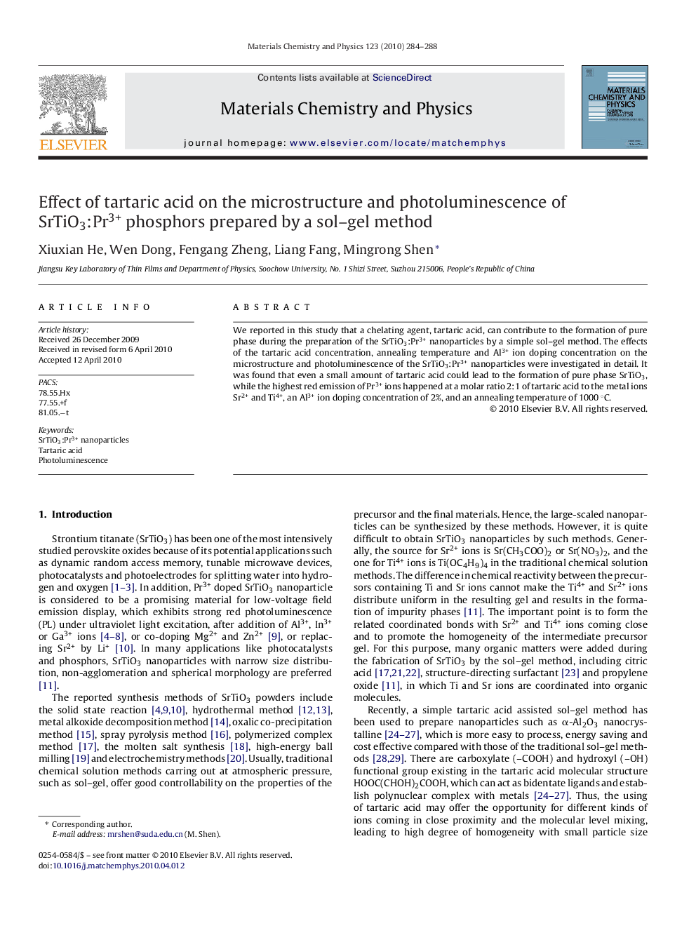 Effect of tartaric acid on the microstructure and photoluminescence of SrTiO3:Pr3+ phosphors prepared by a sol-gel method