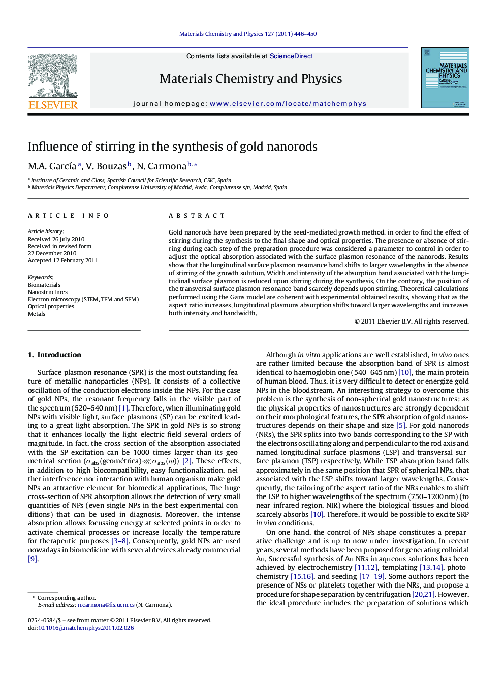 Influence of stirring in the synthesis of gold nanorods