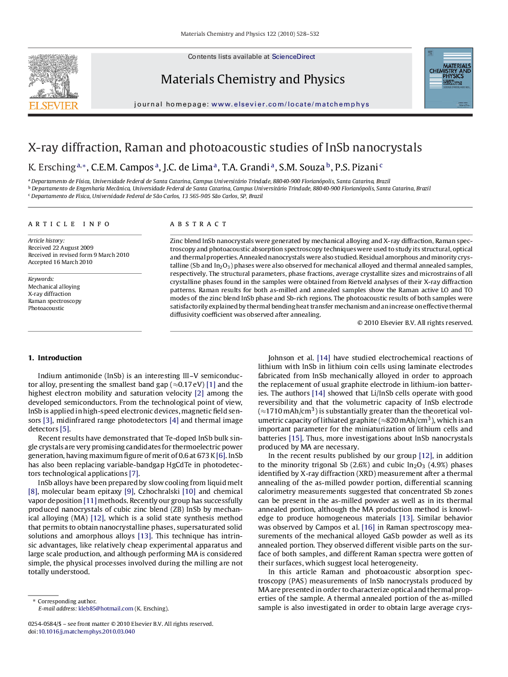 X-ray diffraction, Raman and photoacoustic studies of InSb nanocrystals