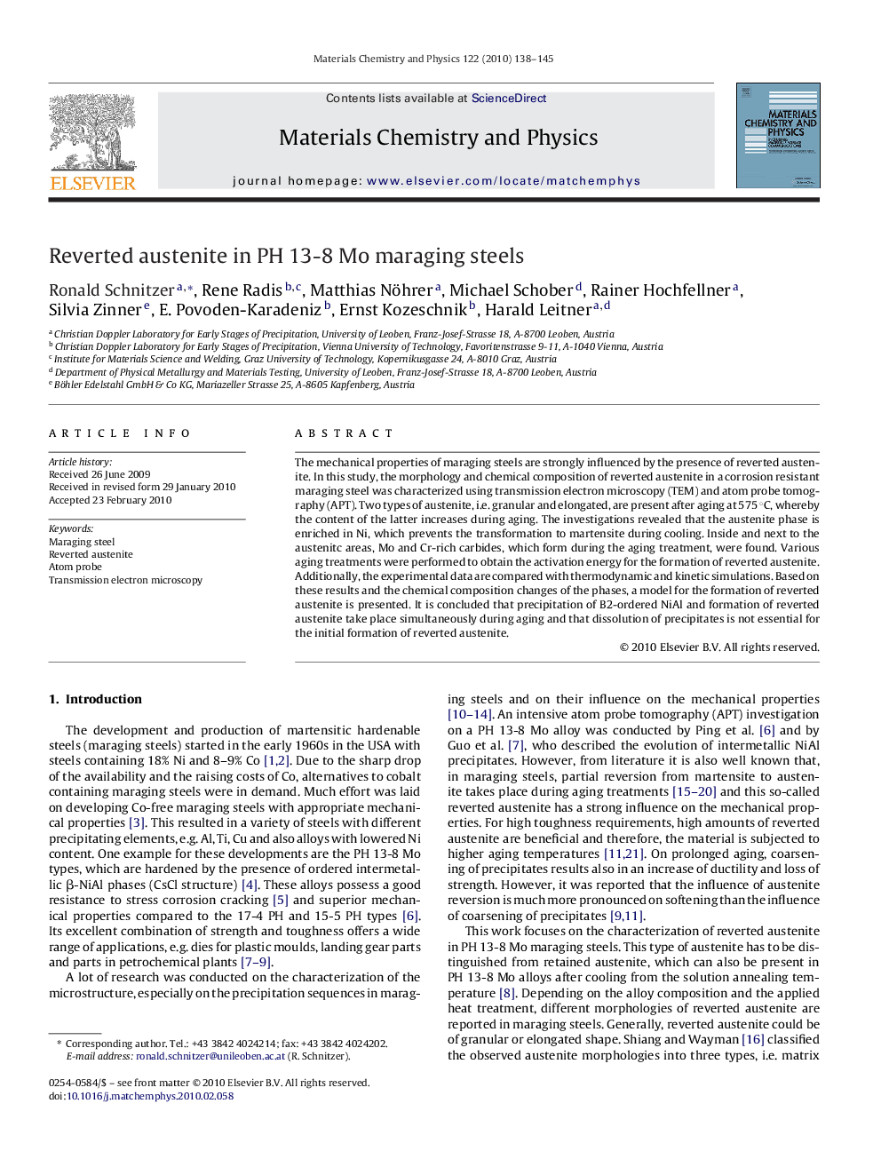 Reverted austenite in PH 13-8 Mo maraging steels