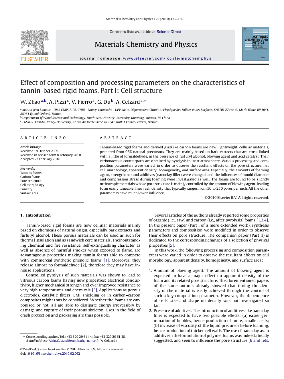 Effect of composition and processing parameters on the characteristics of tannin-based rigid foams. Part I: Cell structure