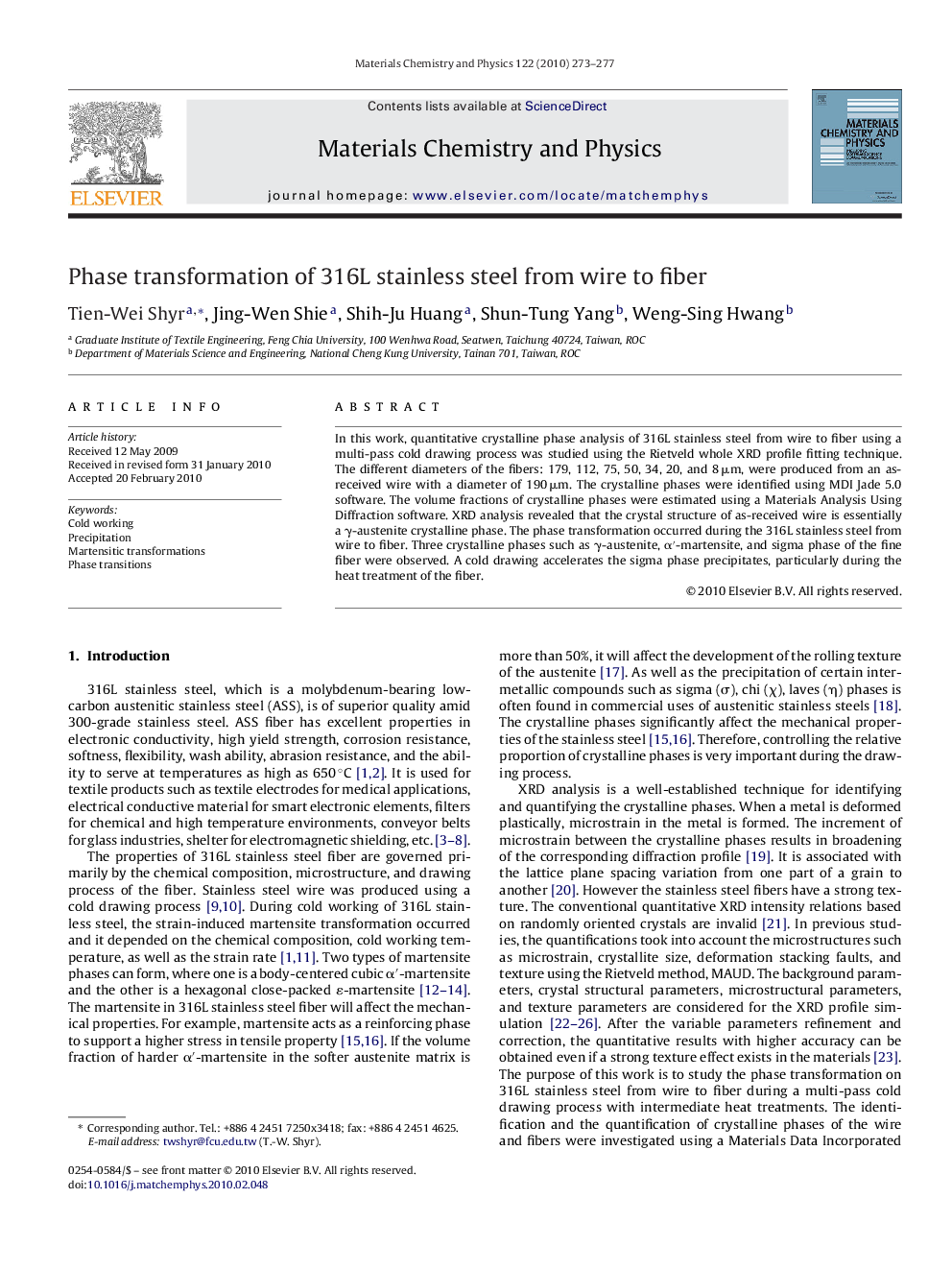 Phase transformation of 316L stainless steel from wire to fiber