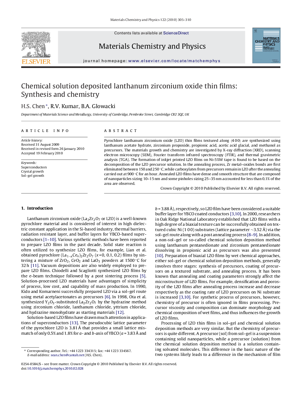 Chemical solution deposited lanthanum zirconium oxide thin films: Synthesis and chemistry