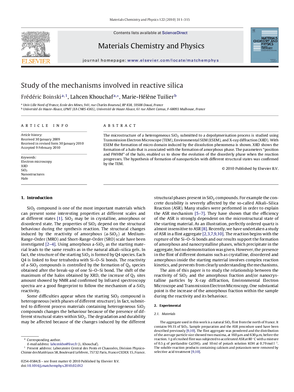 Study of the mechanisms involved in reactive silica