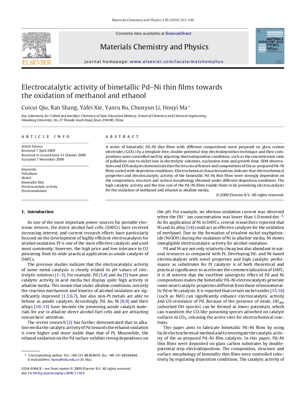 Electrocatalytic activity of bimetallic Pd–Ni thin films towards the oxidation of methanol and ethanol