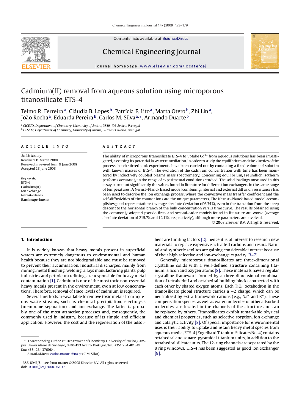 Cadmium(II) removal from aqueous solution using microporous titanosilicate ETS-4