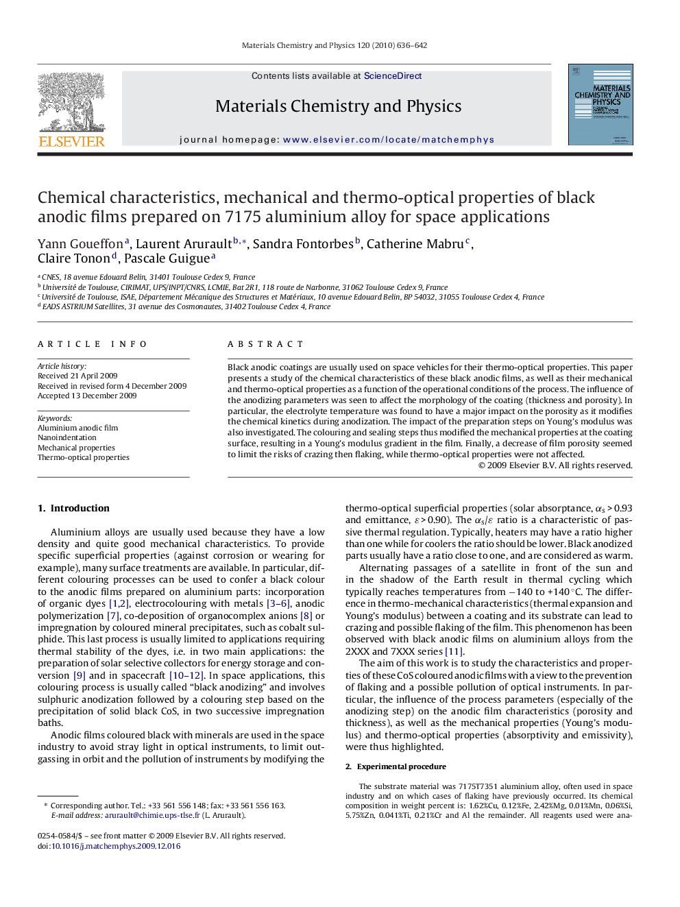 Chemical characteristics, mechanical and thermo-optical properties of black anodic films prepared on 7175 aluminium alloy for space applications