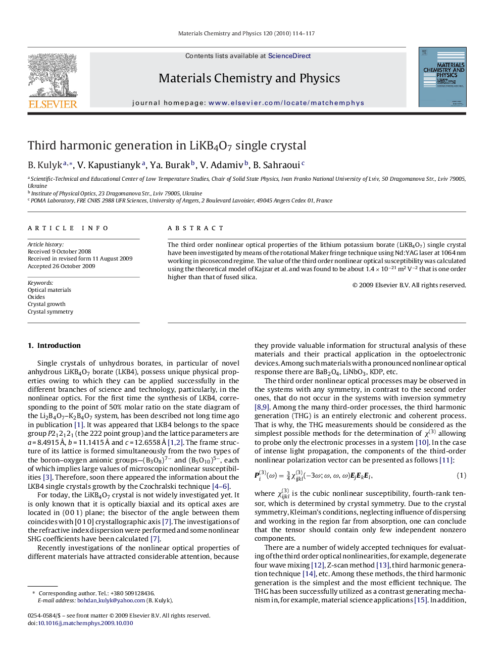 Third harmonic generation in LiKB4O7 single crystal