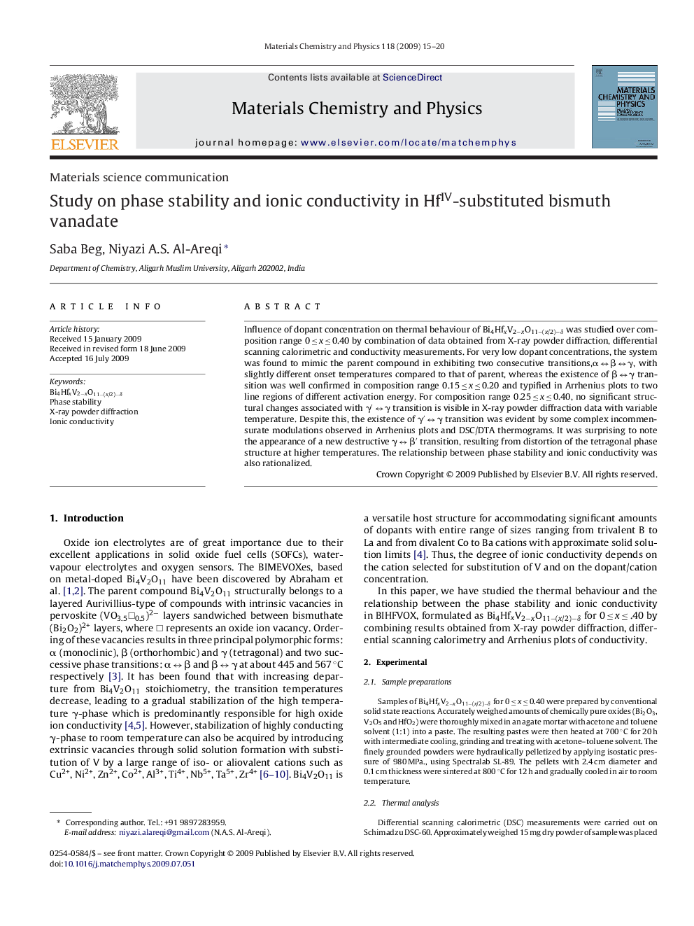 Study on phase stability and ionic conductivity in HfIV-substituted bismuth vanadate