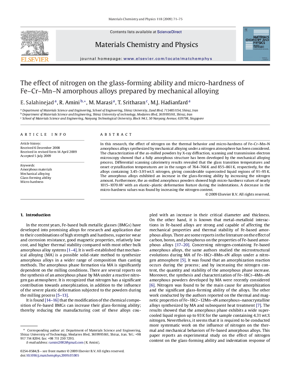 The effect of nitrogen on the glass-forming ability and micro-hardness of Fe–Cr–Mn–N amorphous alloys prepared by mechanical alloying