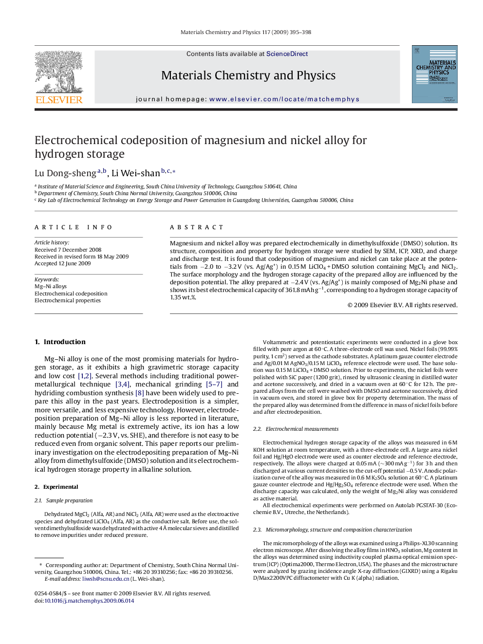 Electrochemical codeposition of magnesium and nickel alloy for hydrogen storage