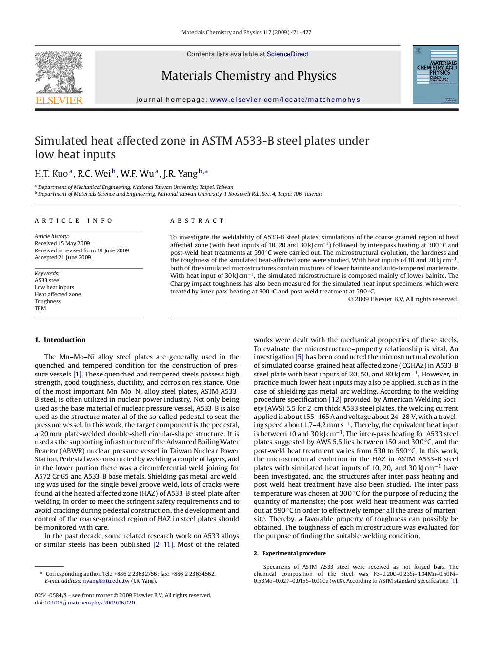 Simulated heat affected zone in ASTM A533-B steel plates under low heat inputs