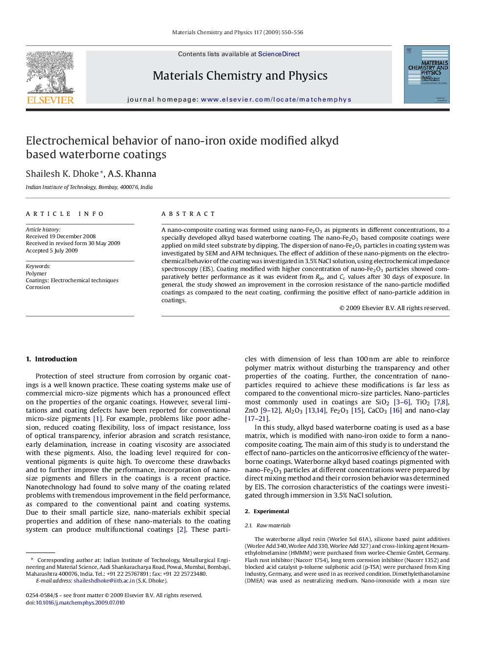 Electrochemical behavior of nano-iron oxide modified alkyd based waterborne coatings