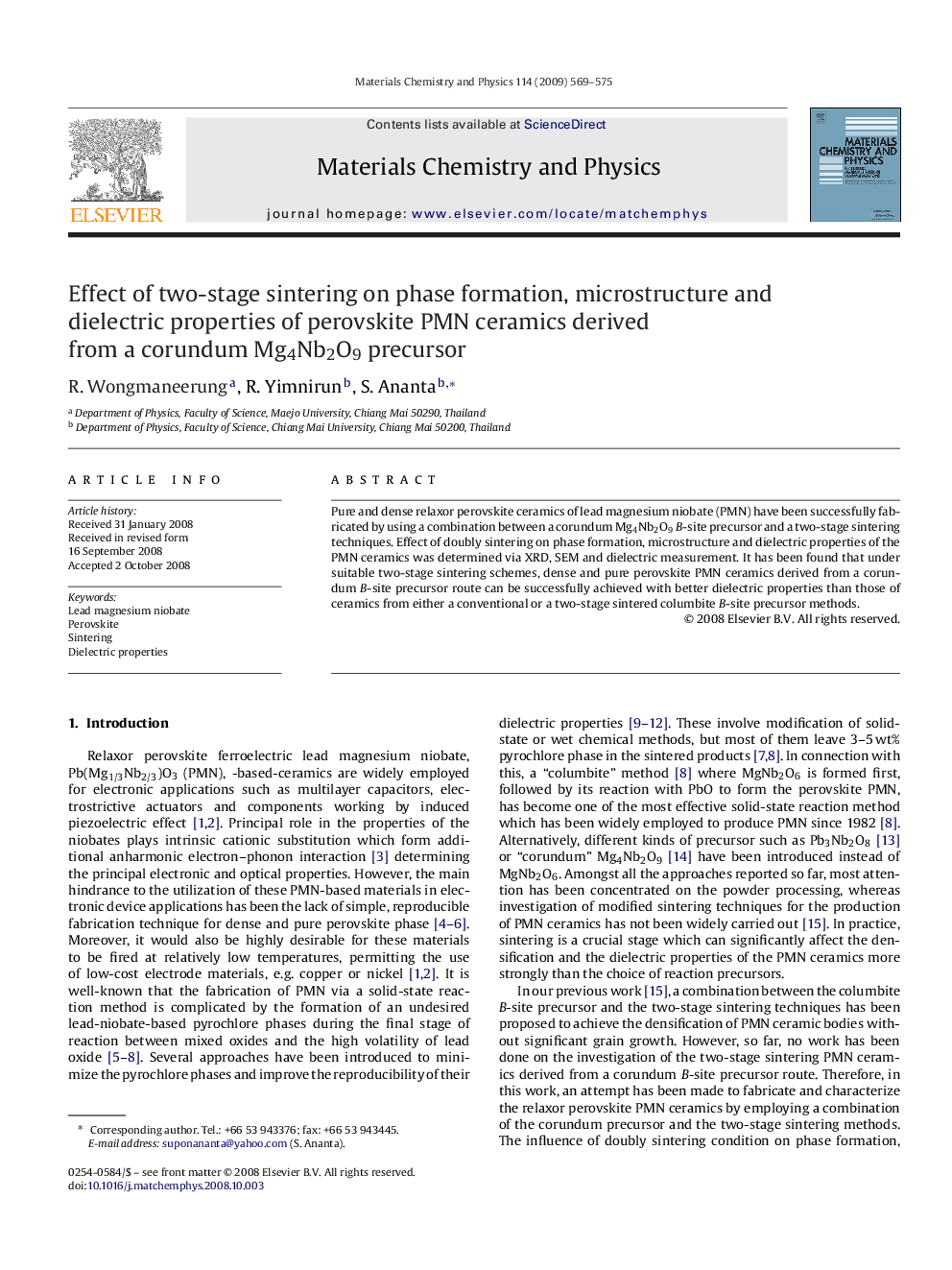 Effect of two-stage sintering on phase formation, microstructure and dielectric properties of perovskite PMN ceramics derived from a corundum Mg4Nb2O9 precursor