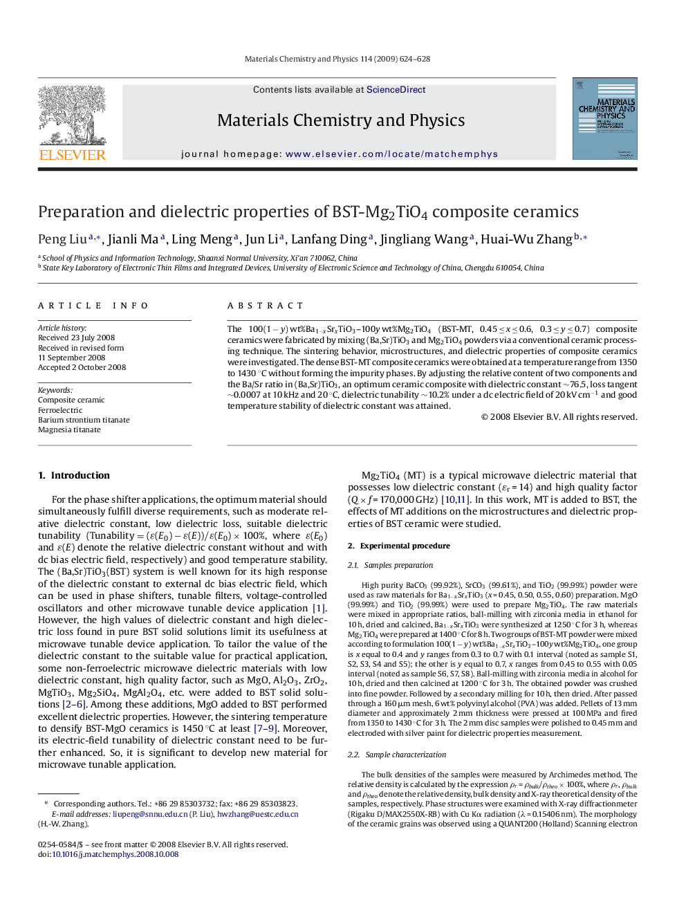 Preparation and dielectric properties of BST-Mg2TiO4 composite ceramics