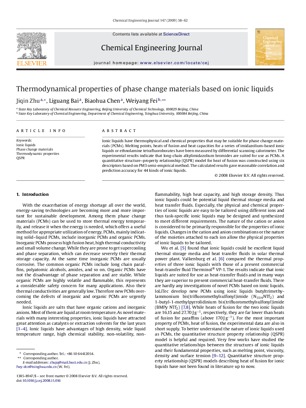 Thermodynamical properties of phase change materials based on ionic liquids