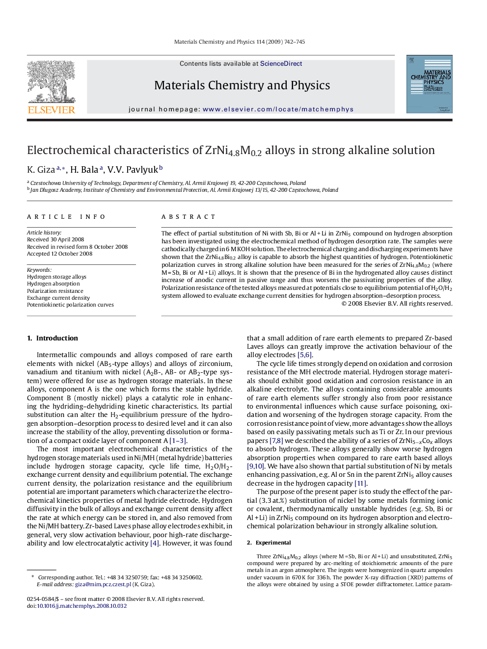 Electrochemical characteristics of ZrNi4.8M0.2 alloys in strong alkaline solution